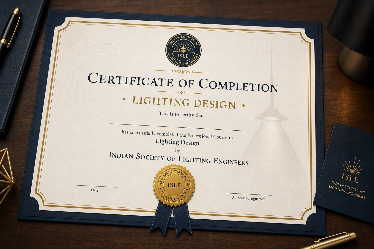 ISLE e-certificate of completion for Lighting Design course