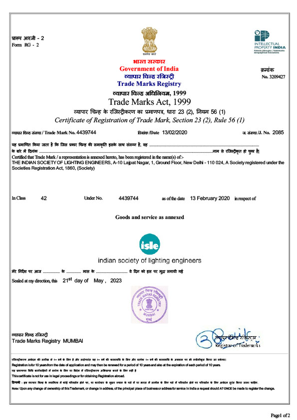 Certificate of Registration of Trade Mark — ISLE, Trade Mark No. 4439744
